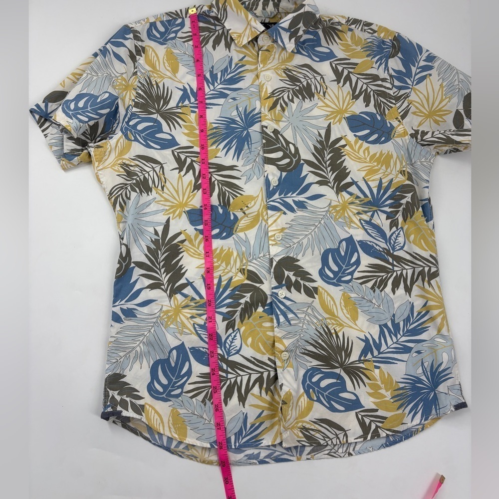 Express Hawaiian Shirt Mens Button Front Yellow /Blue - Large - Picture 7 of 7